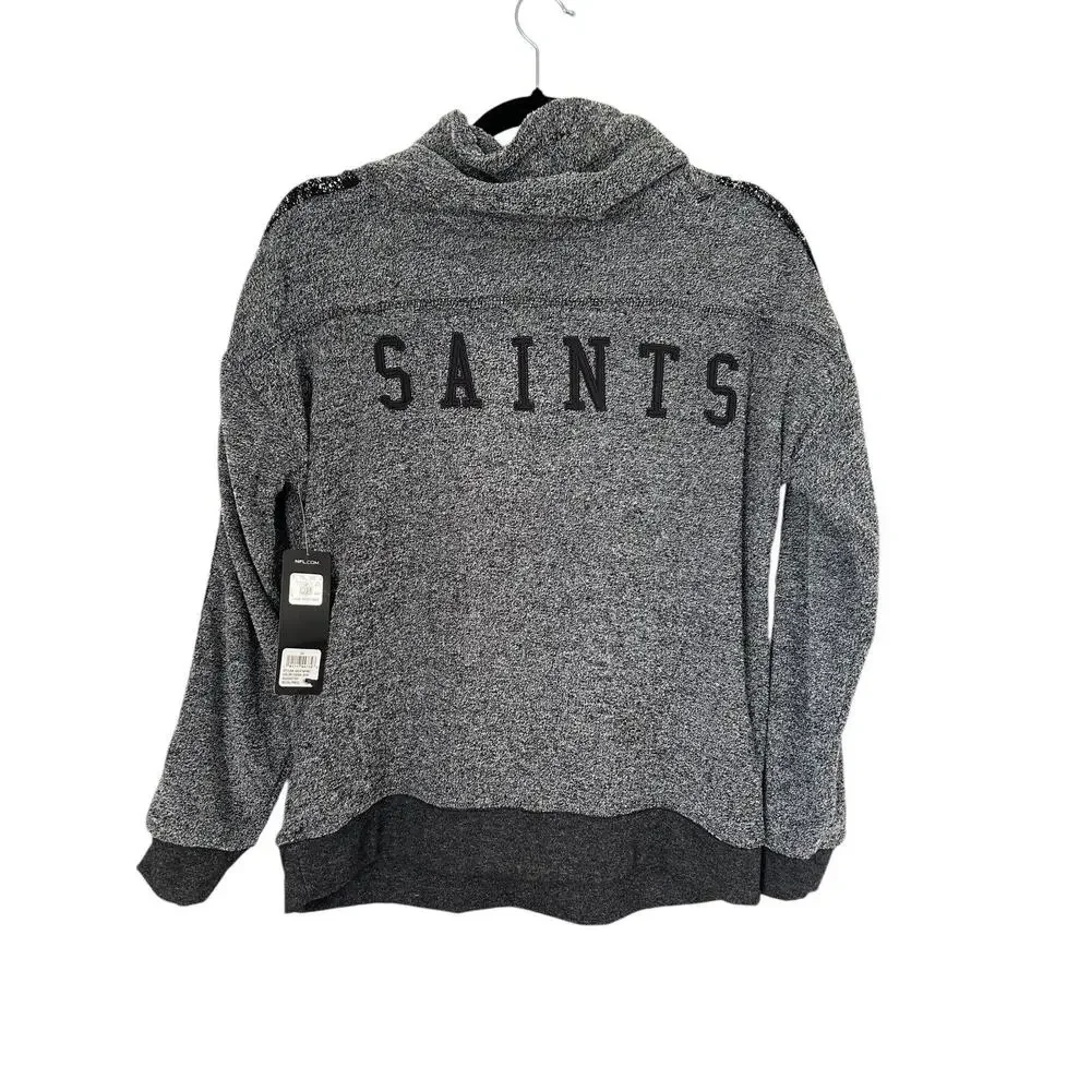 NFL Team Apparel Sweater Size M Grey Black New Orleans Saints Football High Neck - Picture 5 of 12